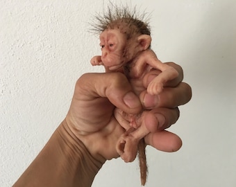 Little Baby Macaque Platinum Silicone Sculpture | Hand-Sculpted Realistic Monkey Figurine | Lifelike Animal Art for Collectors