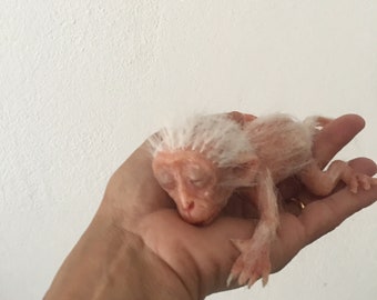 Baby Macaque Hand-Carved Acetic Silicone Sculpture | Unique Lifelike Monkey Figurine | Detailed Animal Art | Handmade Italian Sculpture