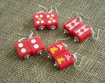 Mahjong Earrings - Chinese Red Earrings - Mahjongg Jewelry - Red Mahjong Jewelry - Mini Mahjong Earrings - Mahjong Gift
