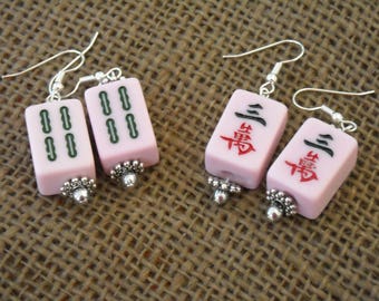 Mini Mahjong Earrings - Pink Mahjong Earrings - Mahjong Jewelry - Pink Mahjong - Mahjong Gift