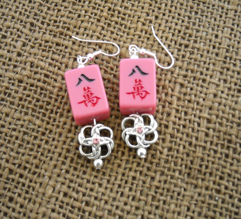 Mahjong Earrings Mahjong Jewelry Mahjong Gift Pinkk 8 crack