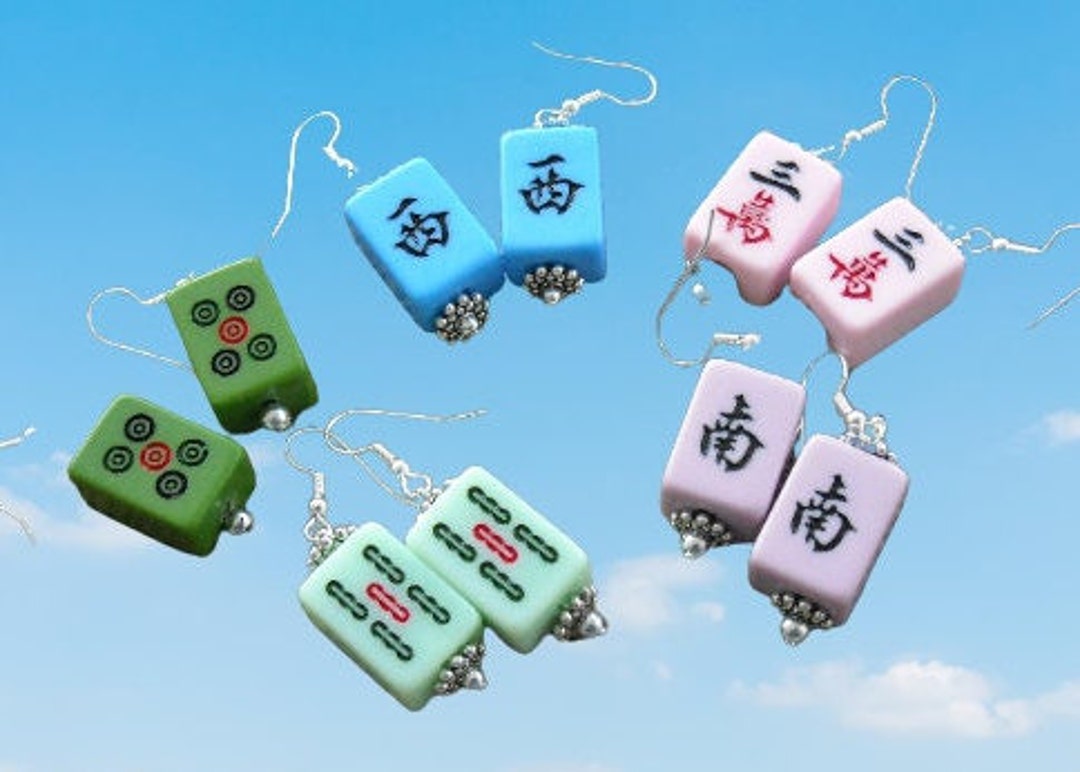 Linked Mahjong Tile Earrings in Light Pink