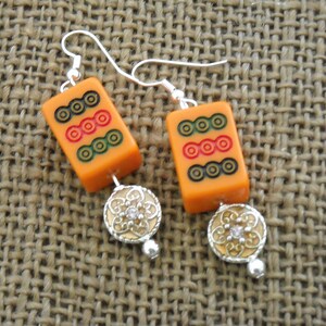 Mahjong Earrings Mahjong Jewelry Mahjong Gift Orange 9 Dot
