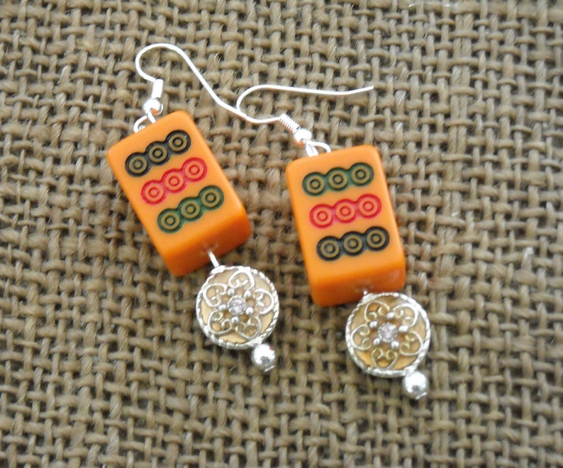 Mahjong Earrings Mahjong Jewelry Mahjong Gift Orange 9 Dot