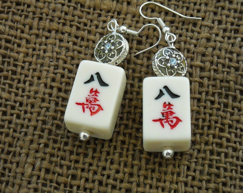 Mahjong Earrings Mahjong Jewelry Mahjong Gift Cream 8 crack