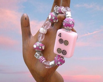 Pink Mahjong Tile Bracelet  - Mahjong Jewelry - Free Shipping - Mahjong Gift