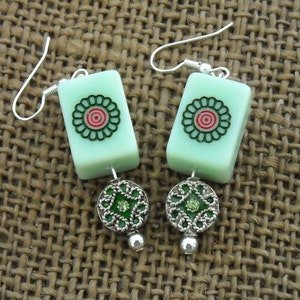 Mahjong Earrings Mahjong Jewelry Mahjong Gift Green one dot