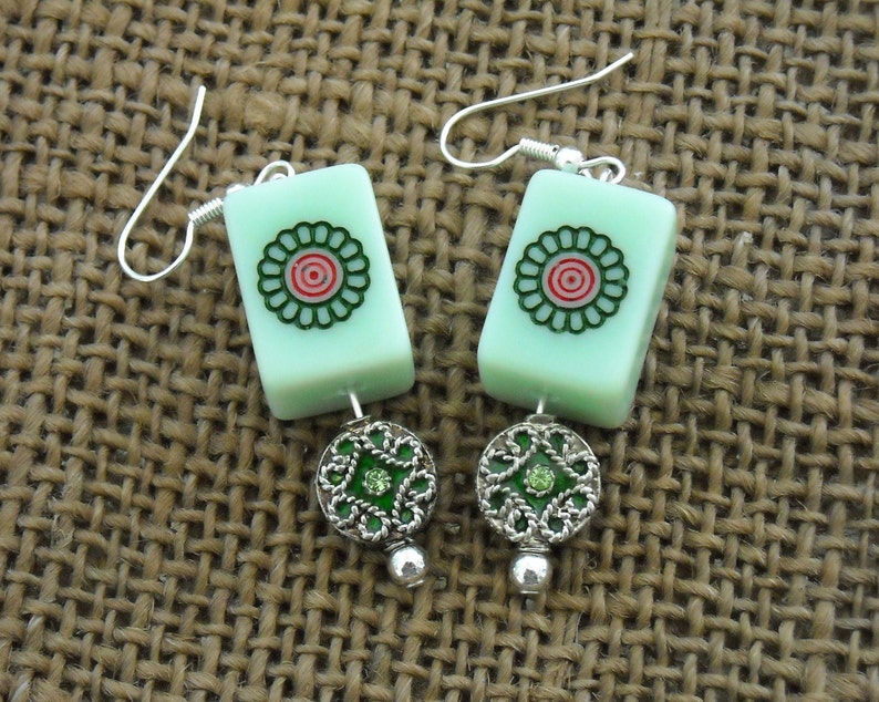 Mahjong Earrings Mahjong Jewelry Mahjong Gift Green one dot