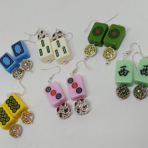 Mahjong Tile Enamel Earrings in Light Pink