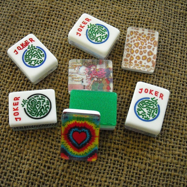 8  Mahjong Jokers - 8 Mahjong Tiles - Mahjong Crafts  - Colorful Mahjong - Joker Tiles