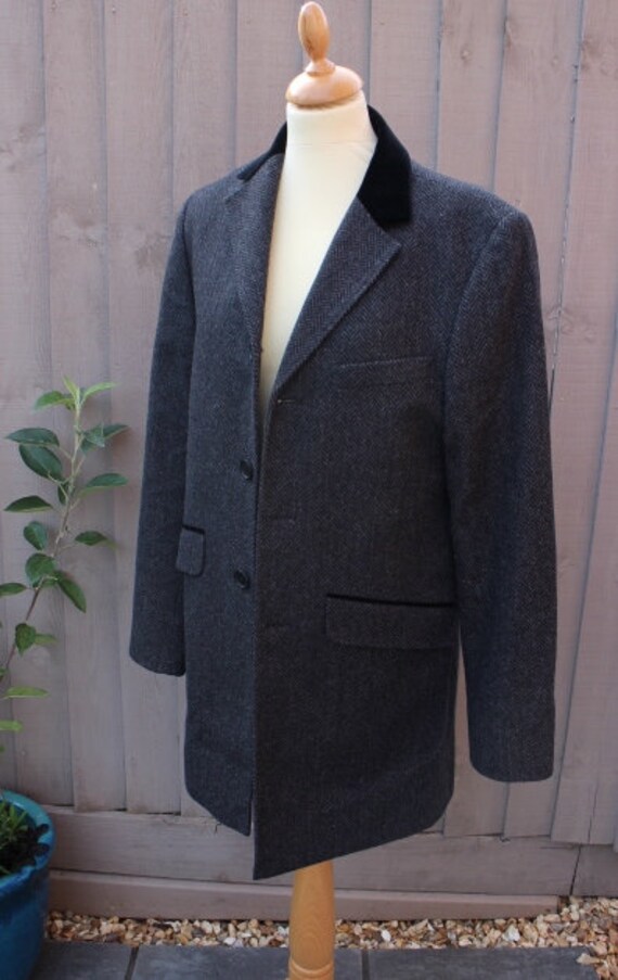 Men s Ted Baker Endurance Charcoal Grey Herringbone Wool Overcoat