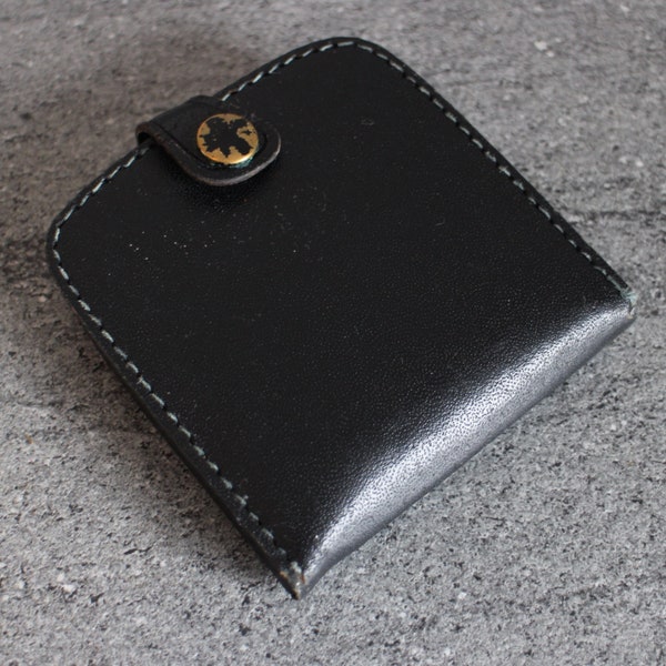 Unisex Vintage Wallet Coin Holder  Vintage Black Calf Hide Leather. Bifold Bill Note & Money, Loose Change Purse Wallet. Retro Fashion