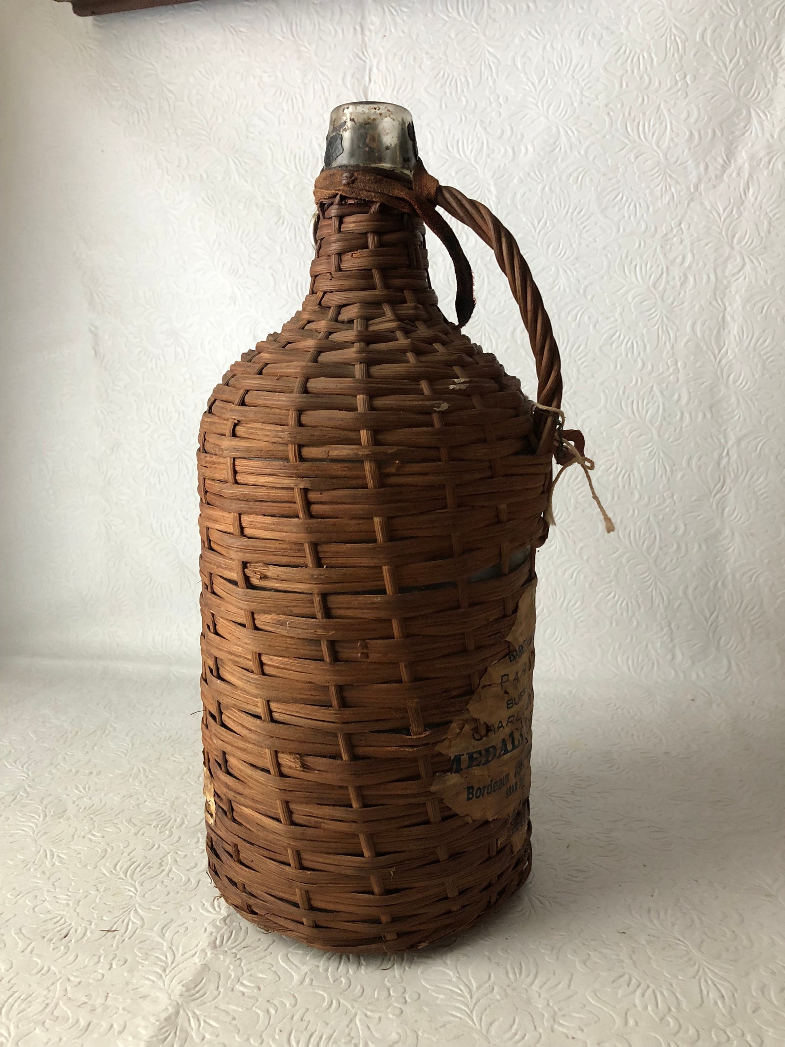 Vintage Early 20th Century Wine Bottle in a Wicker Basket With Etsy