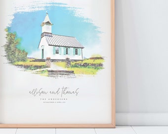 Winter Wedding Venue Illustration is the Perfect Venue Watercolor Wedding Gift