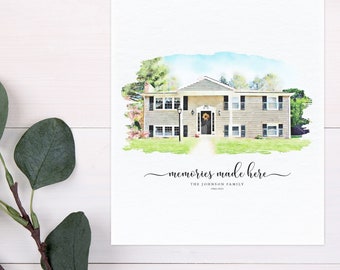 Portrait de maison personnalisée | Cadeau de pendaison de crémaillère | Premier cadeau à la maison | Illustration de la maison | Portrait à la maison à l’aquarelle | Cadeau de clôture de l’agent immobilier | Art de la maison