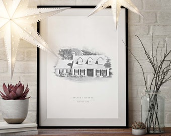 Portrait de maison personnalisée | Cadeau de la Saint-Valentin | Cadeau de pendaison de crémaillère | Premier cadeau à la maison | Illustration de la maison | Portrait à la maison à l’aquarelle | Art de la maison