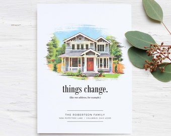 New Address Card | Moving Announcement | Custom House Portrait | Home Illustration | Watercolor Home Portrait | Just Moved | We've Moved