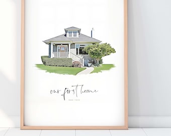 Portrait de la douane | Cadeau de pendaison de crémaillère | Cadeau première maison | Illustration pour la maison | Portrait à la maison à partir d'une photo | Cadeau de clôture pour agent immobilier | uvres d'art pour la maison