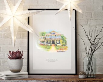 Portrait de maison personnalisée | Cadeau de la Saint-Valentin | Cadeau de pendaison de crémaillère | Premier cadeau à la maison | Illustration de la maison | Portrait à la maison à l’aquarelle | Art de la maison