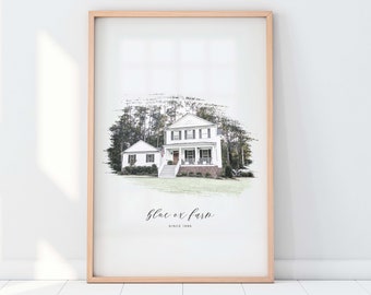 Portrait de la douane | Cadeau de pendaison de crémaillère | Cadeau première maison | Illustration pour la maison | Stylo pour portrait à la maison | Cadeau de clôture pour agent immobilier | uvres d'art pour la maison