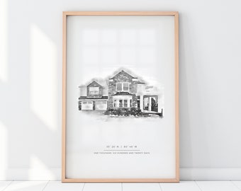 Portrait de la douane | Cadeau de pendaison de crémaillère | Cadeau première maison | Illustration pour la maison | Portrait à la maison à l'aquarelle | Cadeau de clôture pour agent immobilier | uvres d'art pour la maison