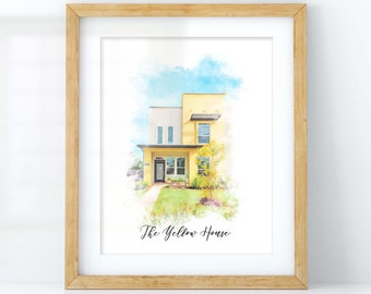 Custom House Portrait in Watercolor Style. Perfect Moving Away Gift for Home Decore. Give as Realtor Gift.