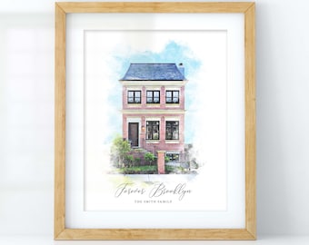 Portrait de maison personnalisé dans un style aquarelle. Cadeau de déménagement parfait pour la décoration de la maison. Offrez comme cadeau d'agent immobilier.