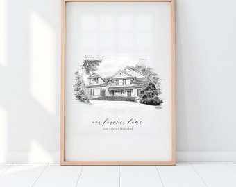 Portrait de maison personnalisée | Cadeau de pendaison de crémaillère | Premier cadeau à la maison | Illustration de la maison | Stylo portrait à domicile | Cadeau de clôture de l’agent immobilier | Art de la maison