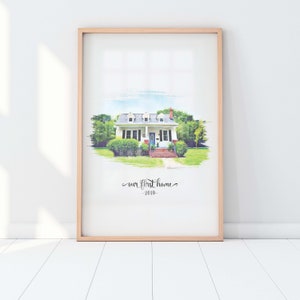 Custom Home Portrait in Watercolor Style. Perfect for First House, Housewarming or Moving Away Gift. Give as Realtor Gift.