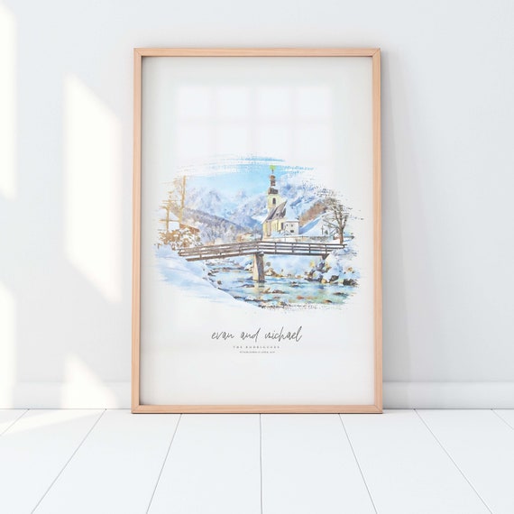 Winter Wedding Venue Illustration is the Perfect Venue Watercolor Wedding Gift