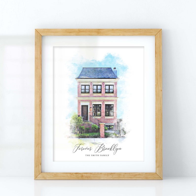 Retrato personalizado de una casa en estilo acuarela. Regalo perfecto para despedir a alguien que se muda. Ideal para decorar tu hogar. También es un excelente obsequio para agentes inmobiliarios. imagen 5
