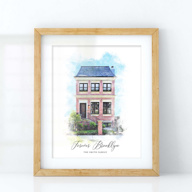 Portrait personnalisé dans un style Aquarelle. Cadeau de déménagement parfait pour la décoration intérieure. Offrir en cadeau à un agent immobilier. image 5