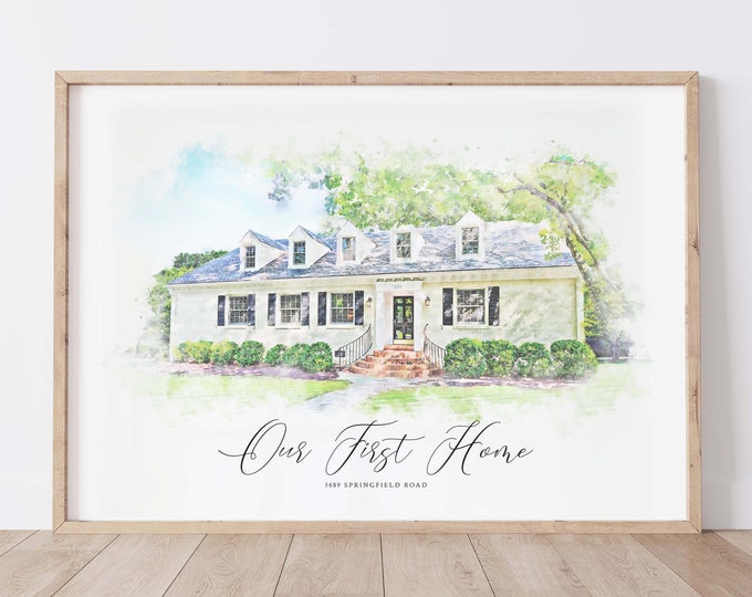 Custom Watercolor House Portrait: Moving Away Gift, Realtor Gift