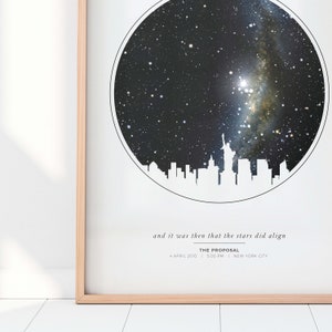 Mappa stellare personalizzata con skyline della città, regalo / stampa del cielo notturno / mappa stellare personalizzata / poster della mappa stellare / arte delle costellazioni / arte della mappa del cielo / mappa della città