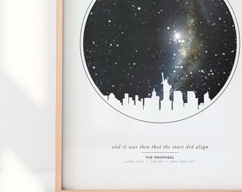 Personalized City Skyline Star Map Gift | Night Sky Print | Custom Star Chart | Star Map Poster | Constellation Art | Sky Map Art | City Map