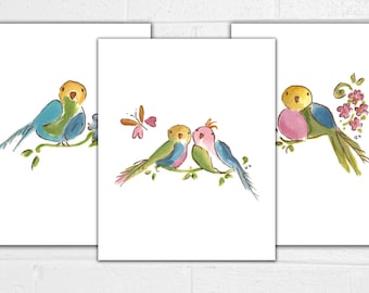 Bird Nursery Decor - Set of 3 Prints - Girl Nursery Art - Love Birds - Pink Bird - Bird Prints - Baby Girl Gift - Baby Girl Nursery