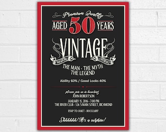 50th Birthday Invitation for Men - JPEG printable - Aged to Perfection - Over the Hill Birthday - Mens 50th Birthday - Whiskey Label