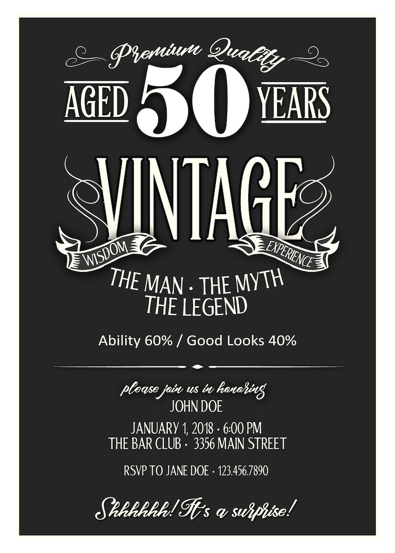 50th Birthday Invitation for Men JPEG Printable Aged to Etsy