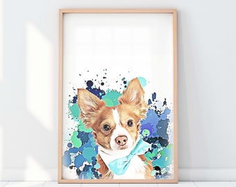 Custom Pet Portrait Splash | Dog Portrait | Cat Portrait | Portrait from Photo | Peekaboo Pet | Pet Memorial Gift | Pet Art | Pet Art Print