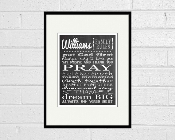 Personalisierte Familie Regeln Wandkunst Familie Wand Etsy