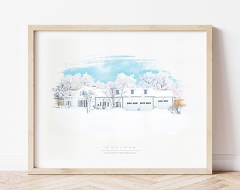 Portrait de la douane | Cadeau de pendaison de crémaillère | Cadeau première maison | Illustration pour la maison | Portrait à la maison à l'aquarelle | Cadeau de clôture pour agent immobilier | uvres d'art pour la maison