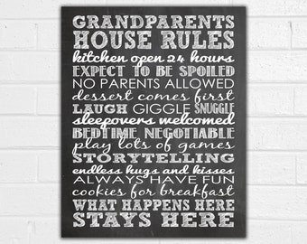 Grandparents House Rules Chalkboard Sign - Family Rules Art - Grandparent Gift - Grandparent Picture Frame - Baby Announcement Grandparent