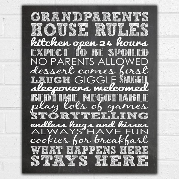 Grandparents House Rules Chalkboard Sign - Family Rules Art - Grandparent Gift - Grandparent Picture Frame - Baby Announcement Grandparent