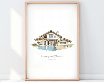 Custom House Portrait | Housewarming Gift | First Home Gift | Home Illustration | Home Portrait From Photo | Realtor Closing Gift | Home Art