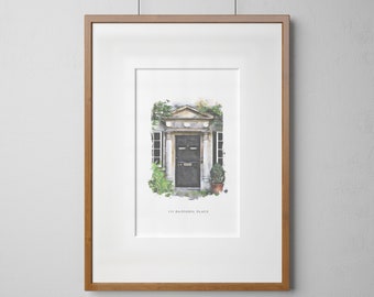 Portrait de la douane | Cadeau de pendaison de crémaillère | Cadeau première maison | Illustration de la porte d'entrée | Portrait à la maison à l'aquarelle | Cadeau de clôture pour agent immobilier