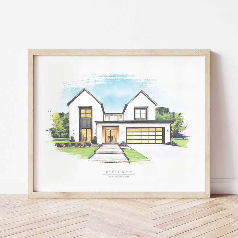 Custom House Portrait Housewarming Gift First Home Gift Home Illustration Watercolor Home Portrait Realtor Closing Gift Home Art image 7