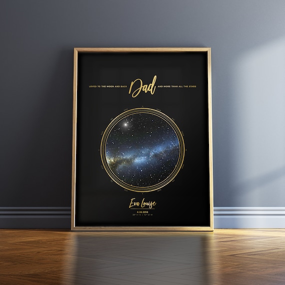 Custom Star Map Print for Step Dad Gift. Star Map by Date. Give as the Perfect Bonus Dad Gift.