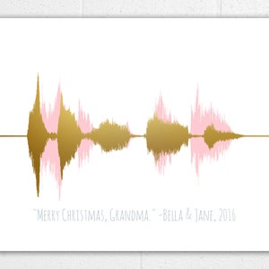 May include: A gold and pink sound wave graphic with the text "Merry Christmas, Grandma." - Bella & Jane, 2016.