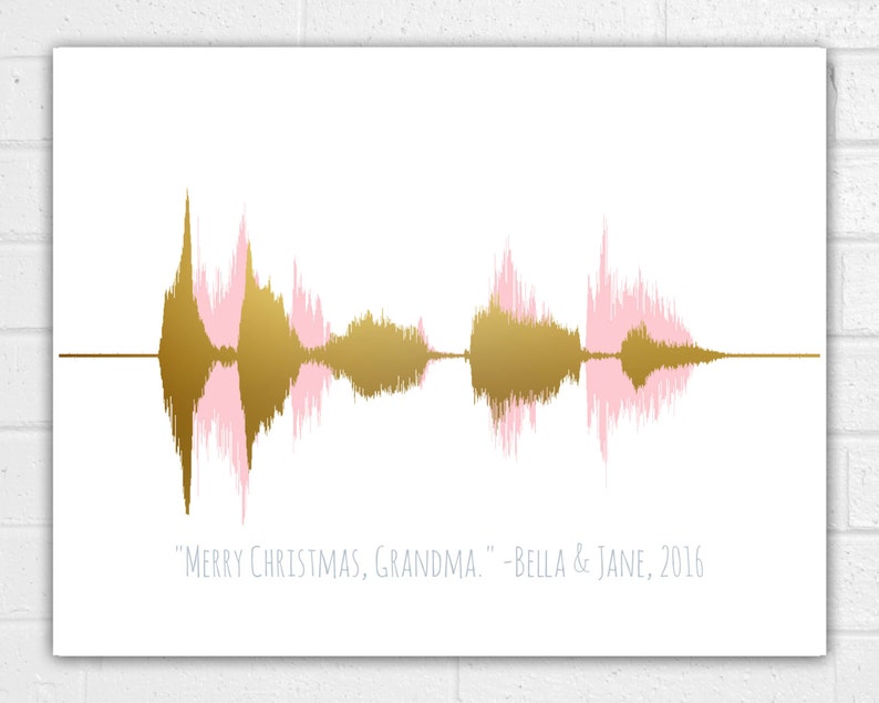 May include: A gold and pink sound wave graphic with the text "Merry Christmas, Grandma." - Bella & Jane, 2016.