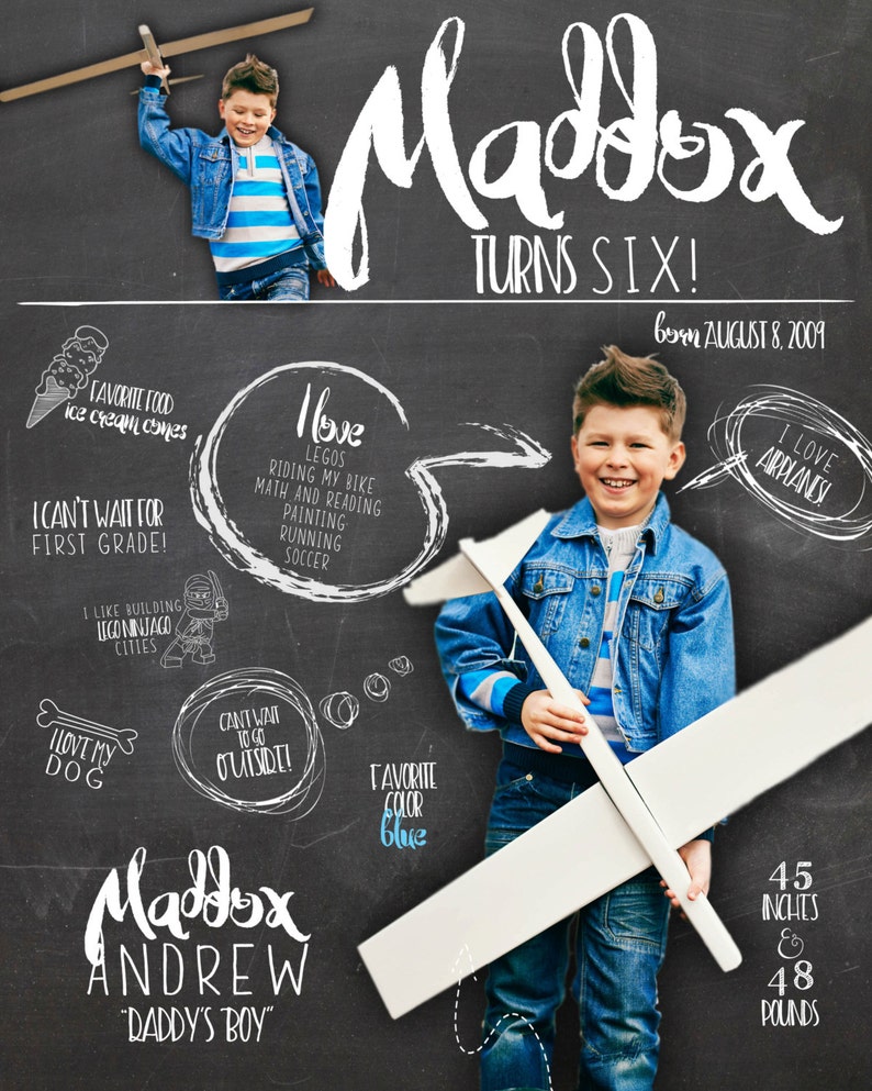First Birthday Poster Party Sign Personalized Infographic Birthday Infographic Poster Printable Chalkboard JPEG All About Me Photo Prop